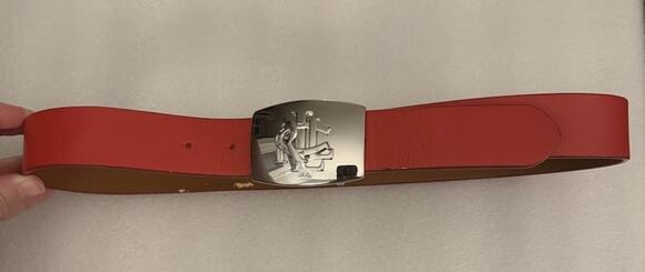 Polo Ralph Lauren Red Leather Belt Silver Crest Buckle Small